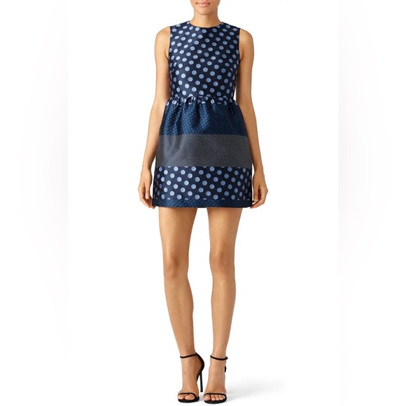 RED Valentino Blue Contrast Polka Dot Dress - Picture 1 of 4